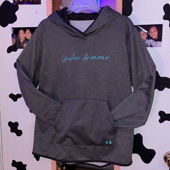 women’s size M grey under armour hoodie with teal accents - Picture 1 of 5